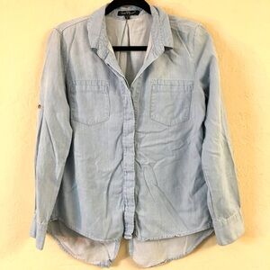 Velvet Heart Tencel Cotton Stripped Button Down Shirt Small Blue Shirt Tail